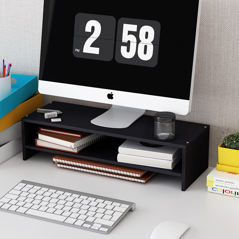 电脑显示器屏增高架底座桌面键盘整理收纳置物架托盘支架子抬加高 双层无隔层-黑色