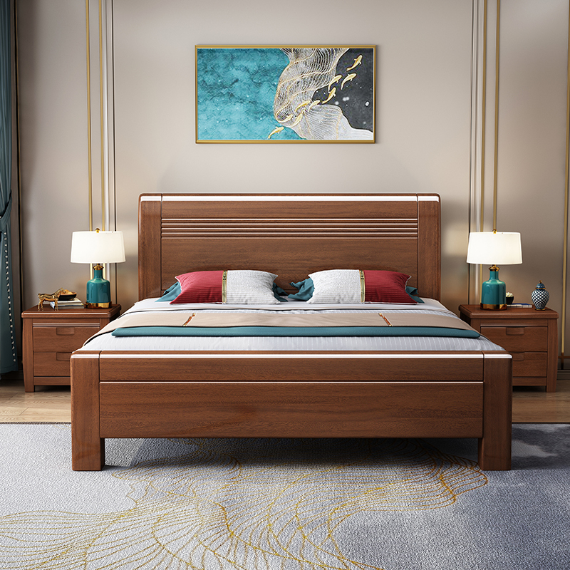 欧梵森 胡桃木床中式床实木床双人床1.8米主卧.2米大床现代中式卧室1.