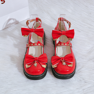 日系lolita洛丽塔花边软妹鞋梅露露低跟jk制服小皮鞋圆头lo少女酒红色