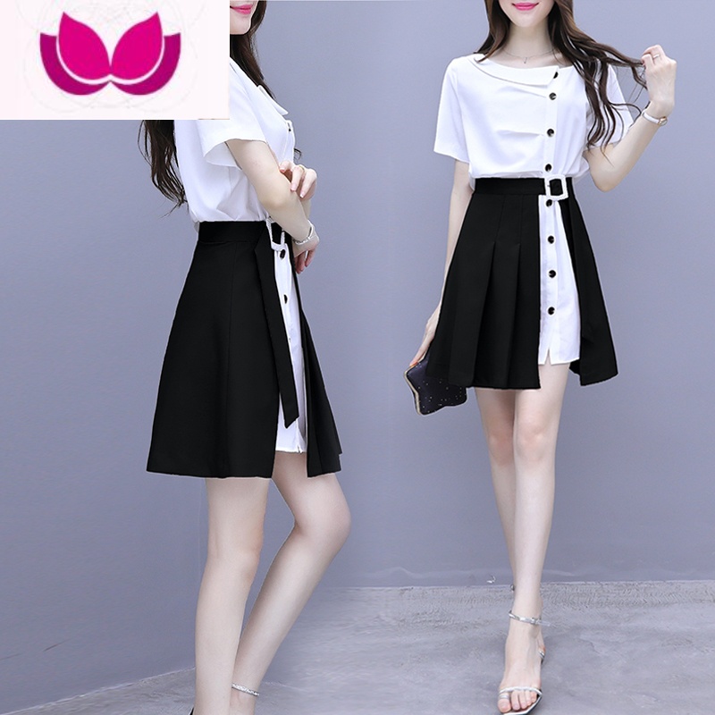 七斓高级感气质连衣裙子女夏季女装2023年新款质感小个子短裙套装高清大图