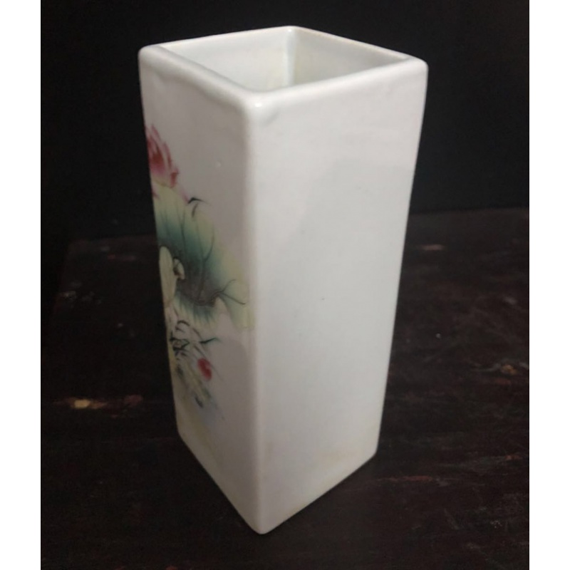 美帮汇粉彩荷花鸳鸯四方笔筒(小号)家居书房办公摆件收藏访古做旧陶瓷高清大图