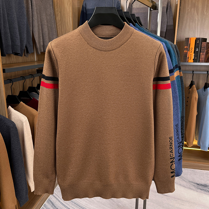 冬季新款加厚半高领男士毛衣时尚休闲长袖提花打底针织衫男_423124