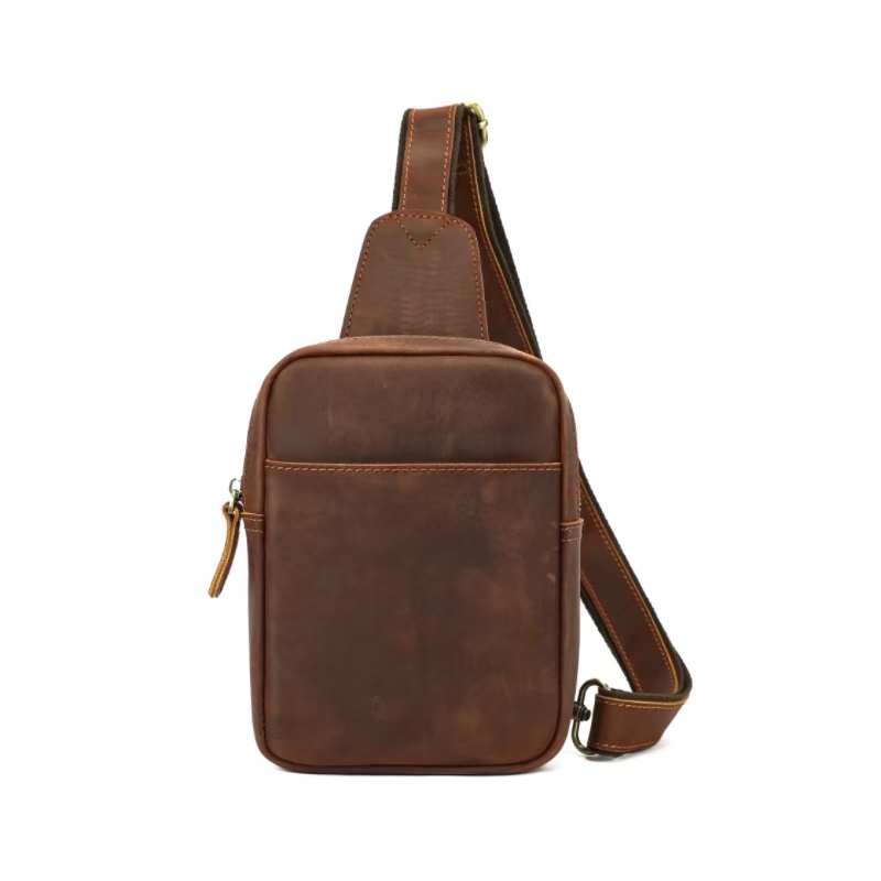 真皮斜挎胸包复古高级感斜肩背包户外骑行胸前包YH09