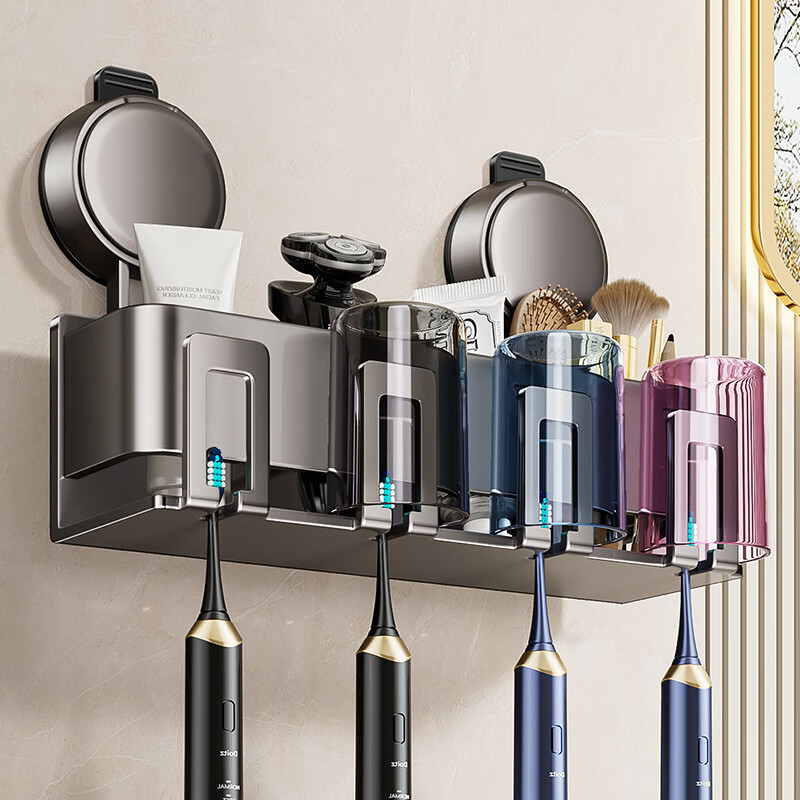 丽佳邦家用吸盘牙刷置物架挤牙膏器高清大图