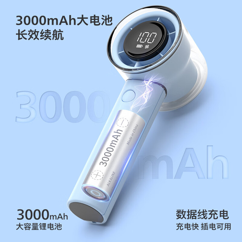 飞利浦(PHILIPS)手持风扇16H长续航100档超高速大风力USB充电迷你便携小风扇ACR3242GPF天水碧高清大图