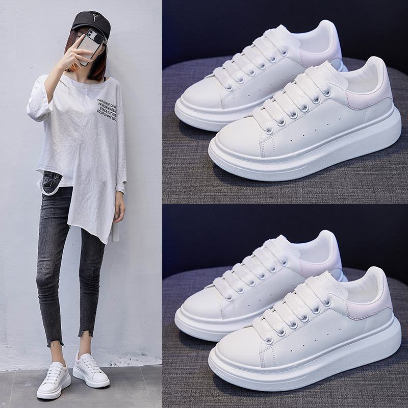 时言(SHIYAN)网红小白鞋女2024春夏新款厚底增高女士单鞋韩版潮流板鞋女轻便透气女士休闲鞋图片