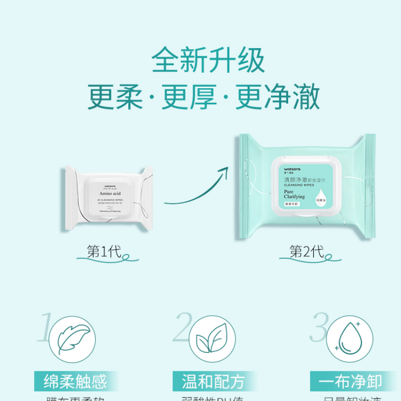 屈臣氏清颜净澈卸妆湿巾(常规款)25片装高清大图