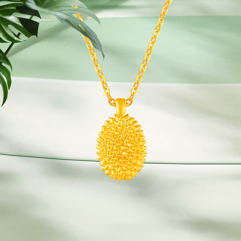 梦金园留恋一生金榴莲黄金吊坠硬金坠子足金转运珠生日礼物送女友/配