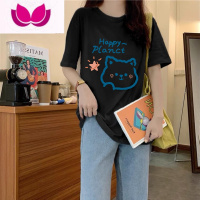 七斓胖mm上衣女chic宽松百搭卡其闺蜜装t恤ins潮大码oversize短袖春v 2XL 黑色