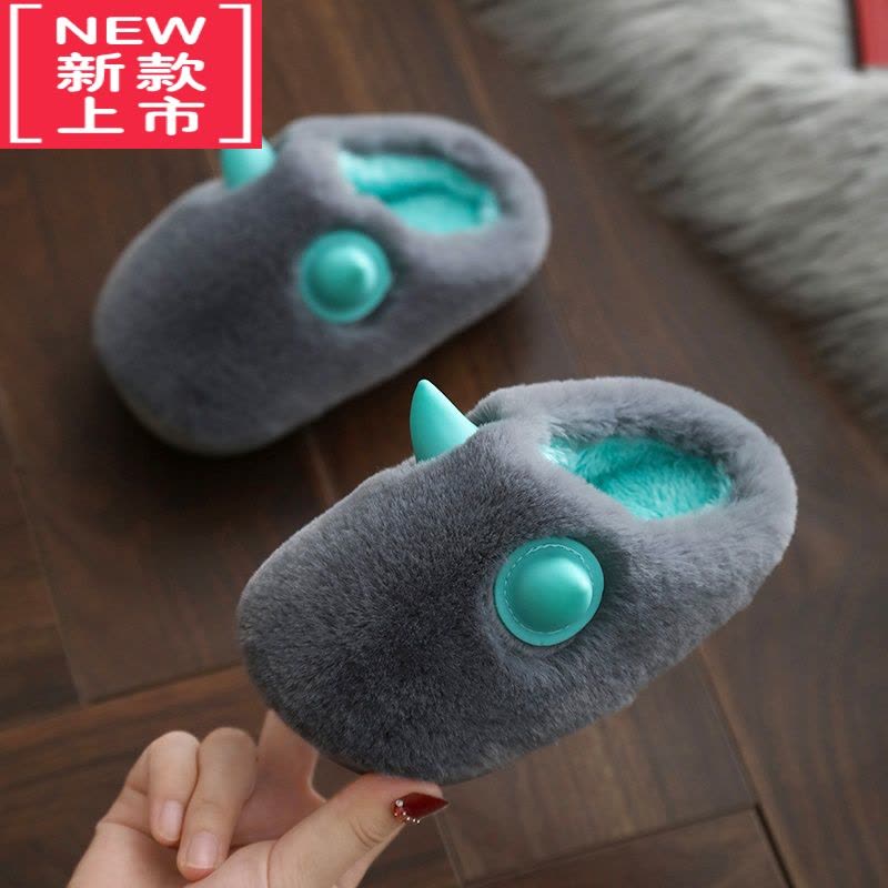 可莉允儿童棉拖鞋卡通家居秋冬季男童毛拖鞋女室内小童宝宝亲子包跟棉鞋图片