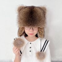 举翼王子叶海洋推荐秋冬季男女孩儿童成人皮草帽子貉子毛真皮护耳 M 貉子毛本色