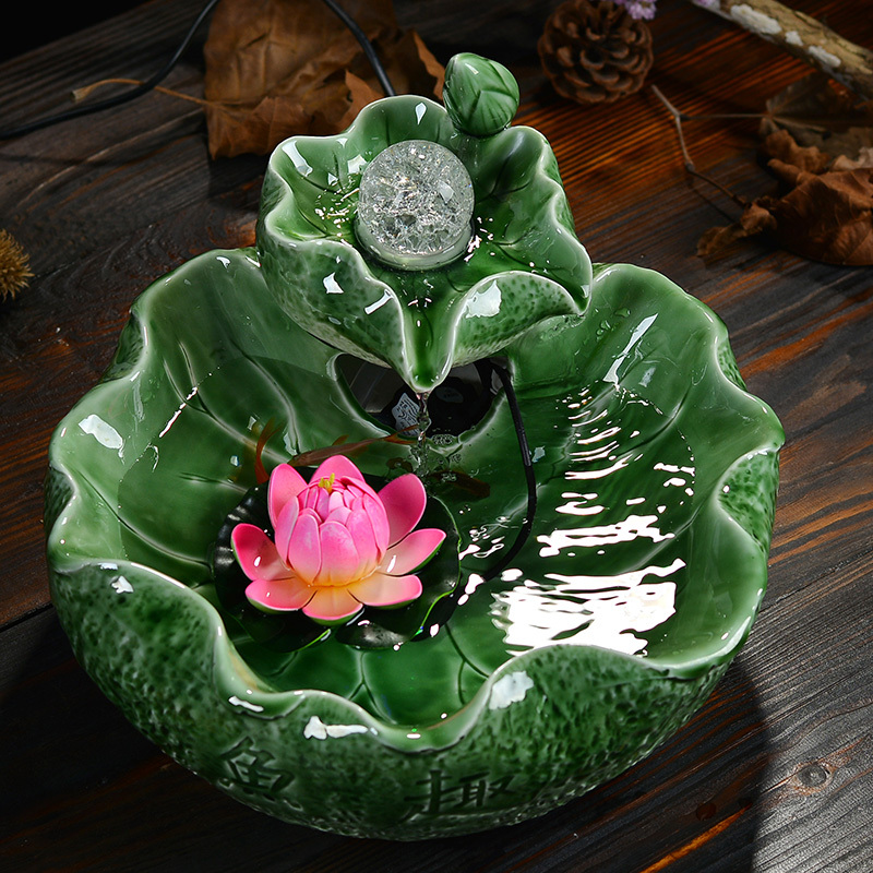 陶瓷流水喷泉摆件加湿器客厅家居风水轮石磨招财鱼缸转运球*L