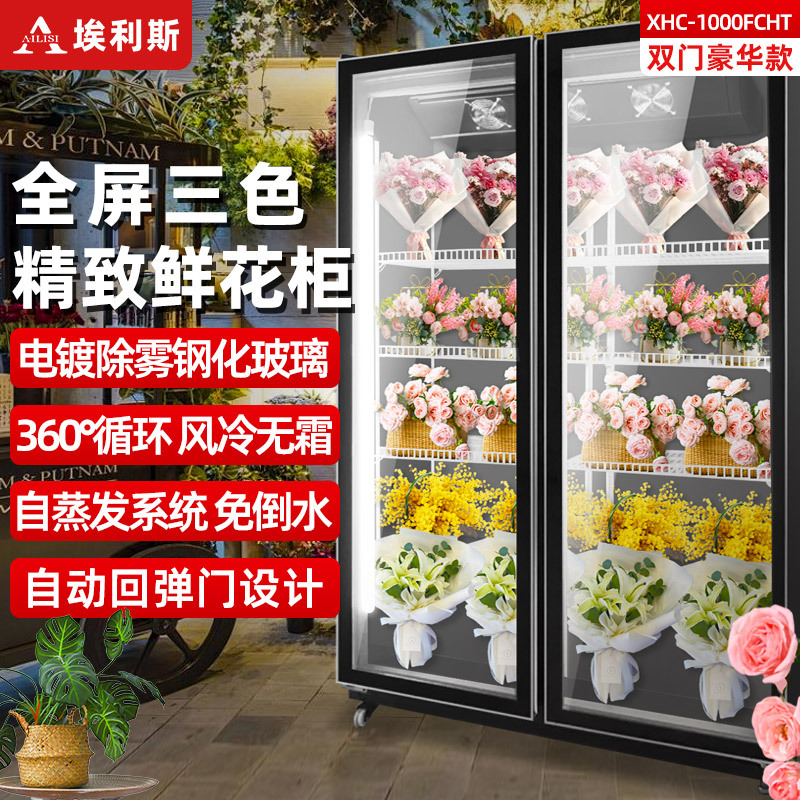 埃利斯ailisi商用鲜花保鲜柜双门鲜花全玻璃屏冰柜冷柜冷藏柜风冷双门