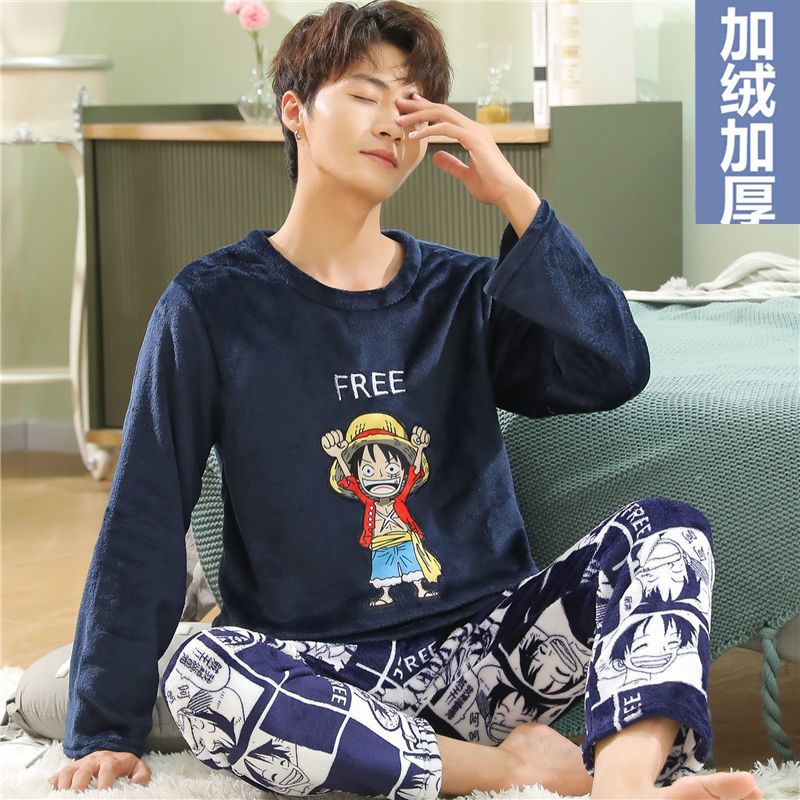 绒款#百灵鸟 M (75-90斤) 男士睡衣冬季珊瑚绒加厚加绒卡通青少年法兰绒保暖家居服男冬款