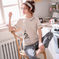 睡波迷娜(BOMINA)衣女夏季纯棉短袖长裤套装韩版卡通学生两件套薄款服女