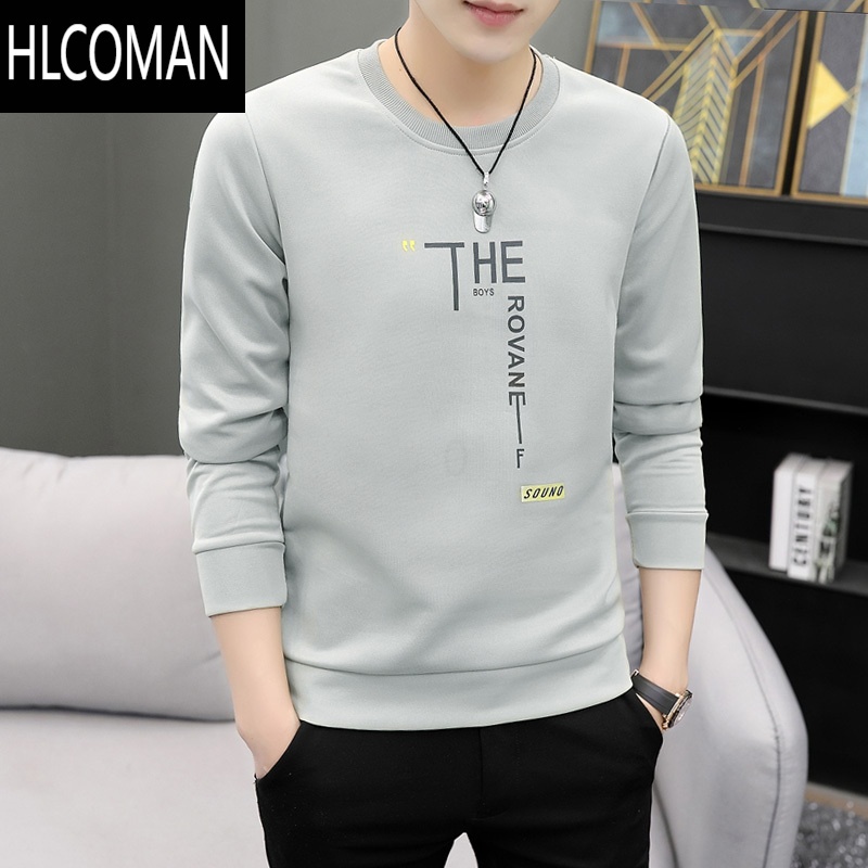 HLCOMAN韩版修身潮流长袖T恤青少年打底衫套头圆领加绒p暖卫衣男