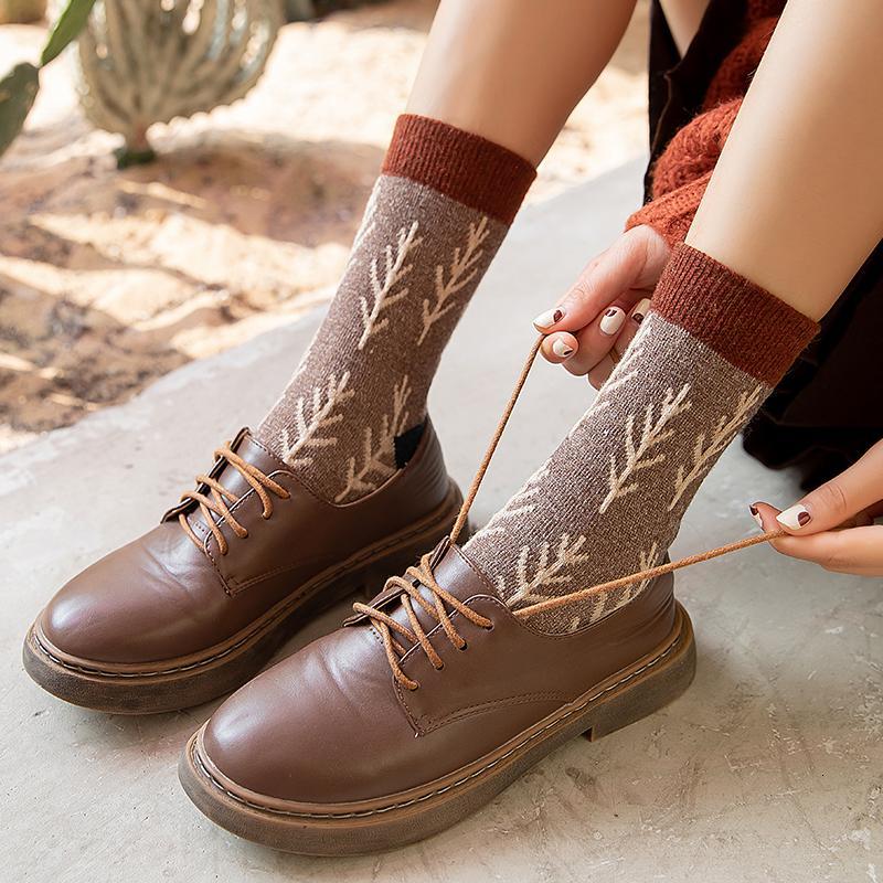 羊毛长袜子女秋冬季中筒袜加厚保暖拼色圣诞树韩国日系高帮堆堆袜