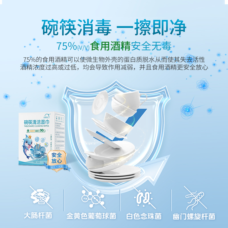 洗得宝 碗筷清洁湿巾 30片/盒 独立包装 酒精湿巾高清大图