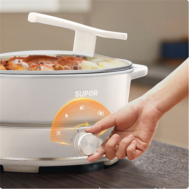 苏泊尔(SUPOR)家用电火锅6L大容量电煮锅电炒锅分体式设计3档火力调节蒸煮一体锅火锅专用锅H30YKX56 商超同款高清大图