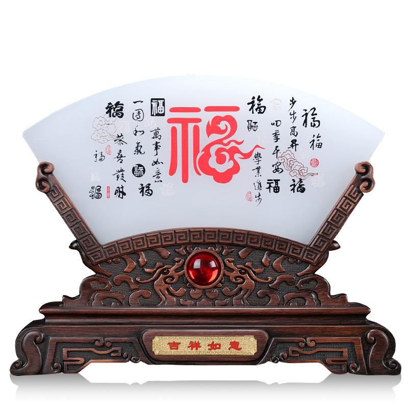 美帮汇百福图扇形玉石屏风摆件乔迁新居礼品玄关酒柜书房装饰定制工艺品高清大图
