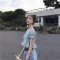 短袖短款碎花T恤女夏季韩版修身露脐半袖性感露背泡泡袖上衣ins潮