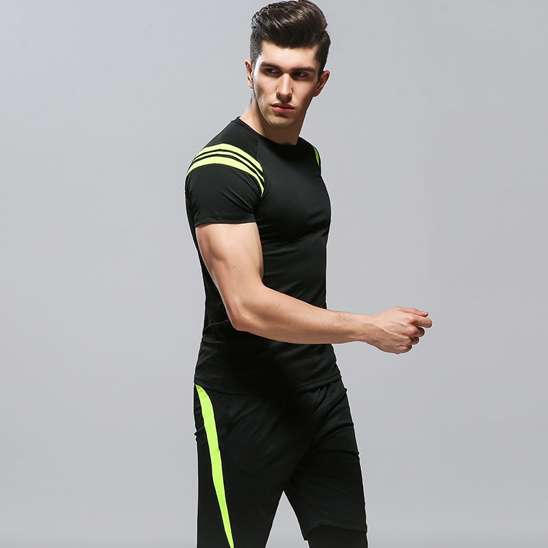 健身服男套装三件套春夏健身房运动短袖跑步瑜伽服视频