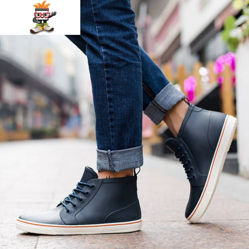 男士雨鞋短筒系带时尚低帮雨靴水鞋钓鱼鞋防滑胶鞋闪潮雨靴