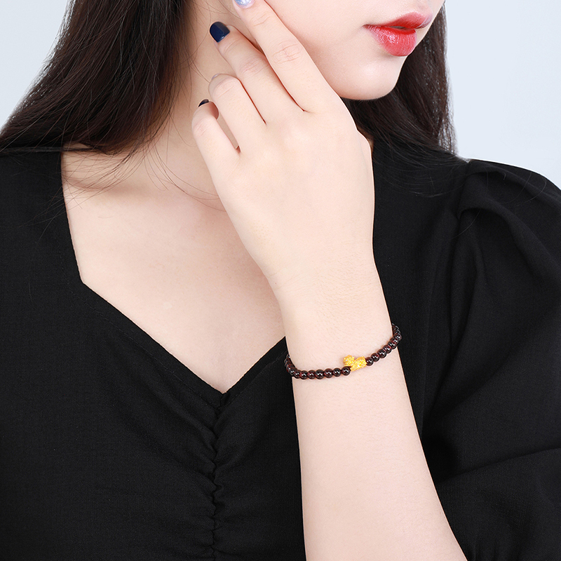 梦金园黄金转运珠手链足金醒狮3d硬金手串手环手饰定价礼物新款