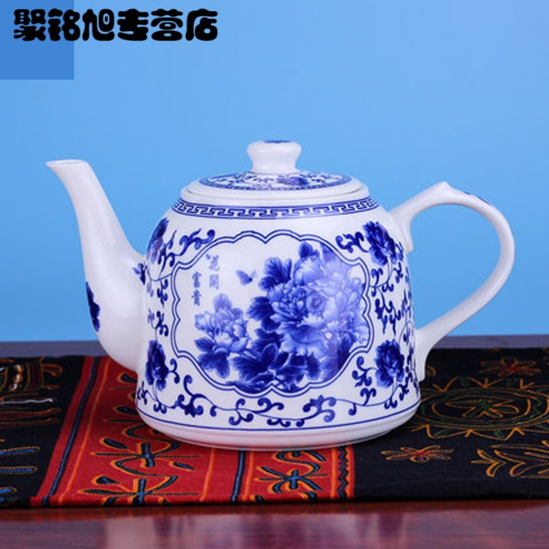 陶瓷茶壶大容量饭店凉水壶大号冷水壶青花提梁泡茶壶茶水壶冷水茶壶中国风陶瓷青花瓷冷水壶家用中国风水壶新款