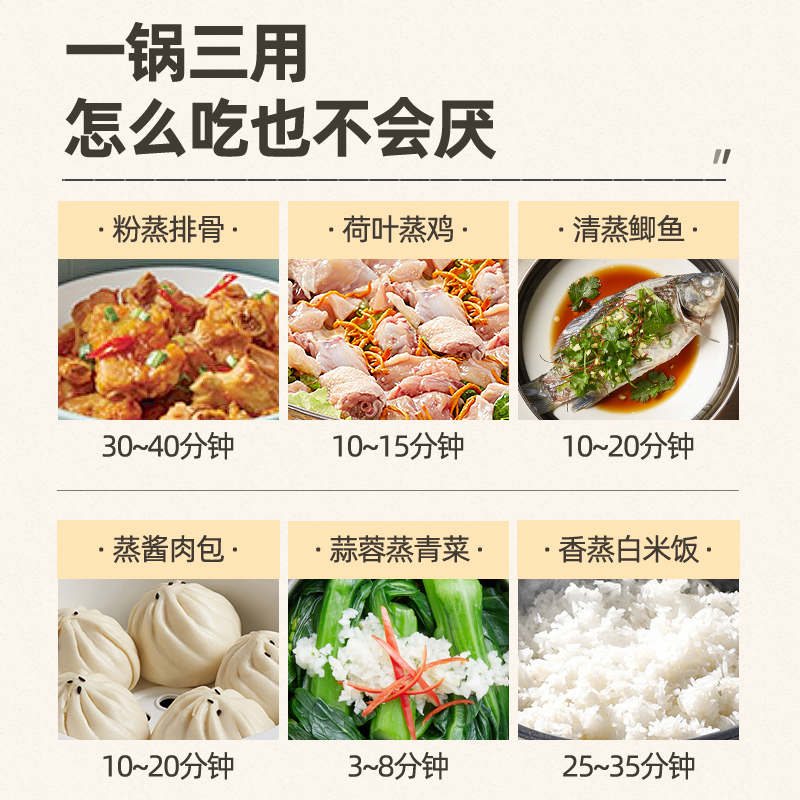 电蒸锅多功能家用三层大容量蒸锅全自动迷你蒸菜神器小蒸汽锅|象牙灰