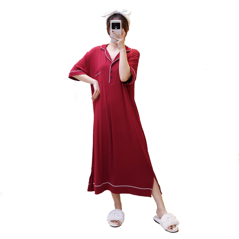 莫代尔睡裙女夏长款2020年新款薄款性感睡衣孕妇大码家居服带胸垫
