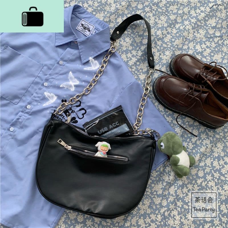 茶话会韩国ins风暗黑百搭PU饺子包ulzzang日系原宿学生少女斜挎包NEW LAKE图片