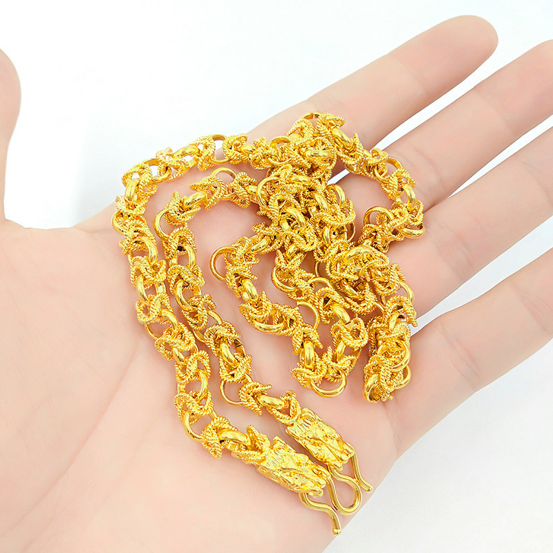 怡生 缘黄铜镀真金仿黄金男款项链双龙头款项链饰品NYSM9531送女朋友七夕情人节礼物