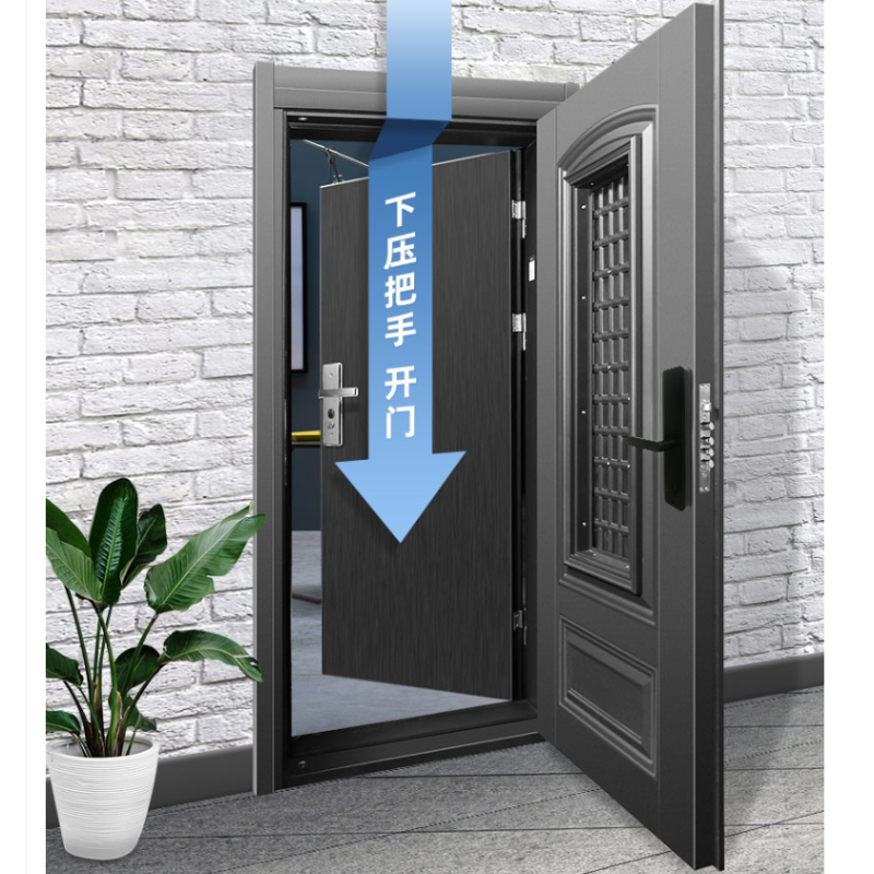 挺固防盗门甲级通风门一框两门通风窗双重门别墅进户门家用入户门隔音门密码锁智能门定制门冰岛系列950*2050mm机械锁