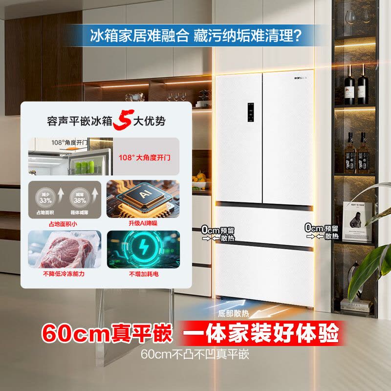 容声BCD-515P60FZNAD白 方糖515机皇双净双系统制冰法式多门四开门超薄嵌入式电冰箱家用一级能效图片