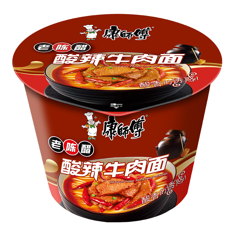 康师傅酸辣牛肉面 桶装124g