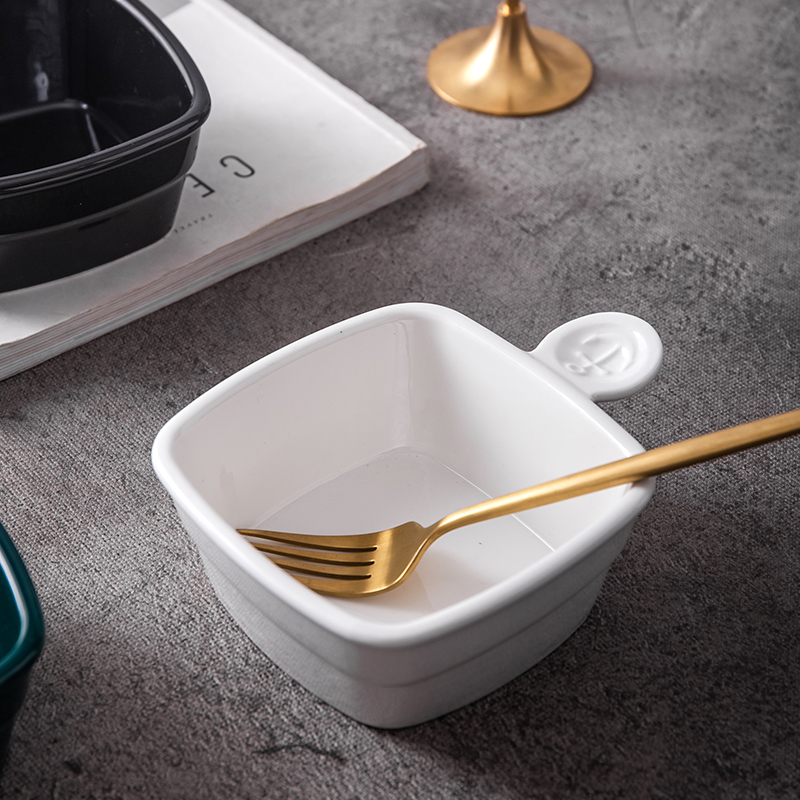 凌天 北欧水手带柄5英寸创意陶瓷方形芝士烘焙焗饭碗网红情侣家用西餐碗高清大图