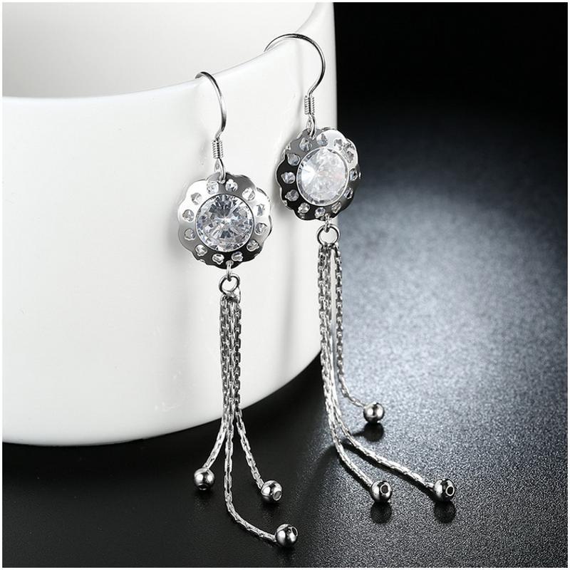 E075 Silver Earrings 925纯银耳环日韩耳钉女气质长款简约防过敏送女朋友七夕情人节礼物
