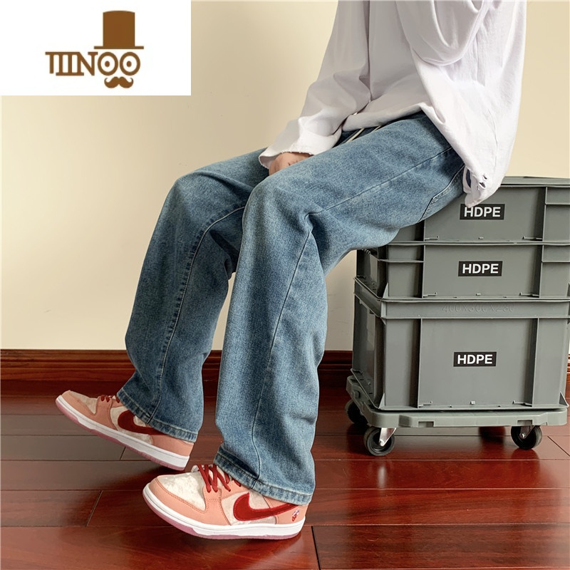 YANXU秋季新款水洗直筒牛仔裤男宽松ins潮流百搭休闲高街潮牌阔腿长裤高清大图