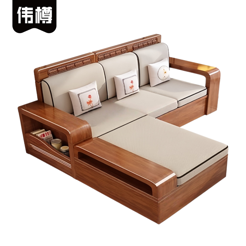 伟樽三人位实木沙发210*65.5*85cm+脚踏套高清大图