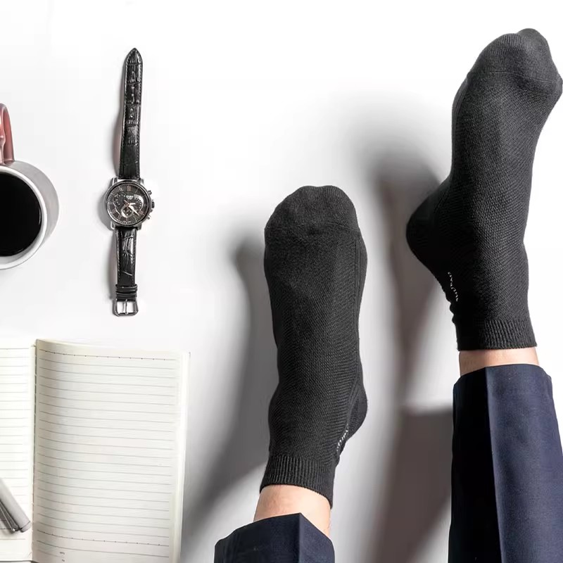 舒跑袜子男夏季精梳棉商务刺绣薄款抗菌透气中筒皮鞋袜高清大图