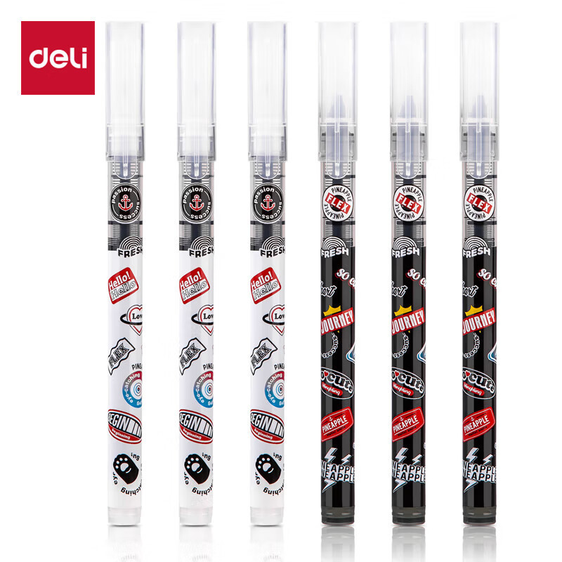 得力(deli) 直液笔签字笔 0.5mm 全针管时尚学生中性笔 水笔走珠笔会议笔 黑色12支/盒 S876