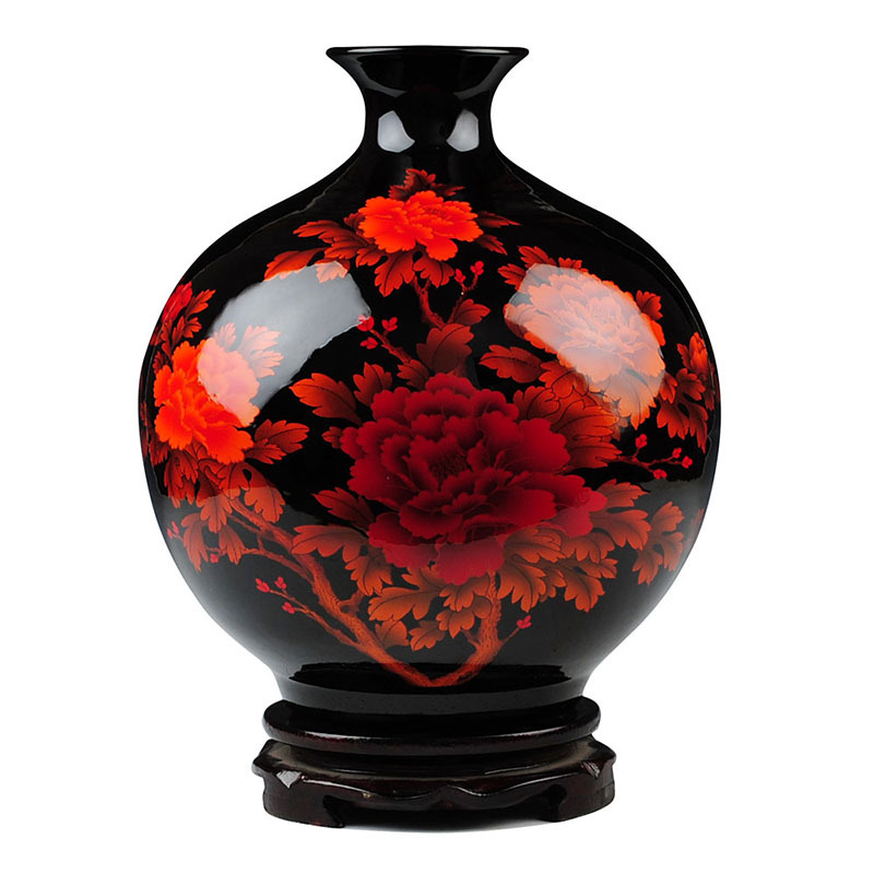 景德镇陶瓷器花瓶 现代家居客厅工艺品摆件黑色石榴