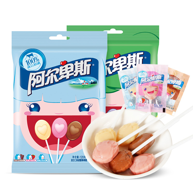 “阿尔卑斯心形棒棒糖20支装水果酸奶味120g “