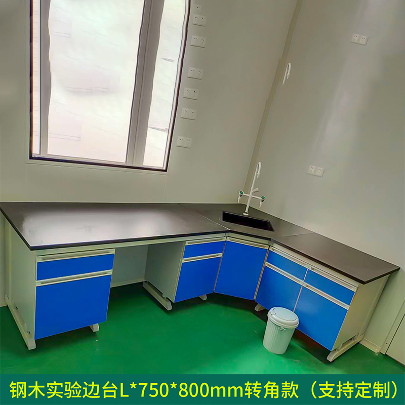 汉诺鑫威全钢实验台钢木PP边台柜试验台化验室工作台实验室桌操作台定制(每米单价)【工厂现做 7天内发货】 钢木实验边台转角款L*750*800mm