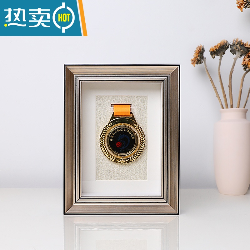 敬平奖牌收纳盒壁挂式奖章展示框立体相框纪念章收纳装裱画框挂牌定制 香槟金色-[40*40cm]放12枚 奖牌框高清大图