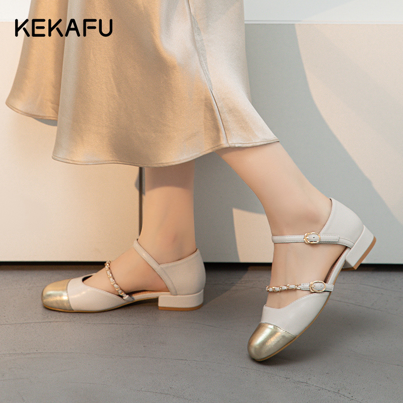 珂卡芙小香风凉鞋女夏季2023新款外穿法式包头百搭平底玛丽珍女鞋