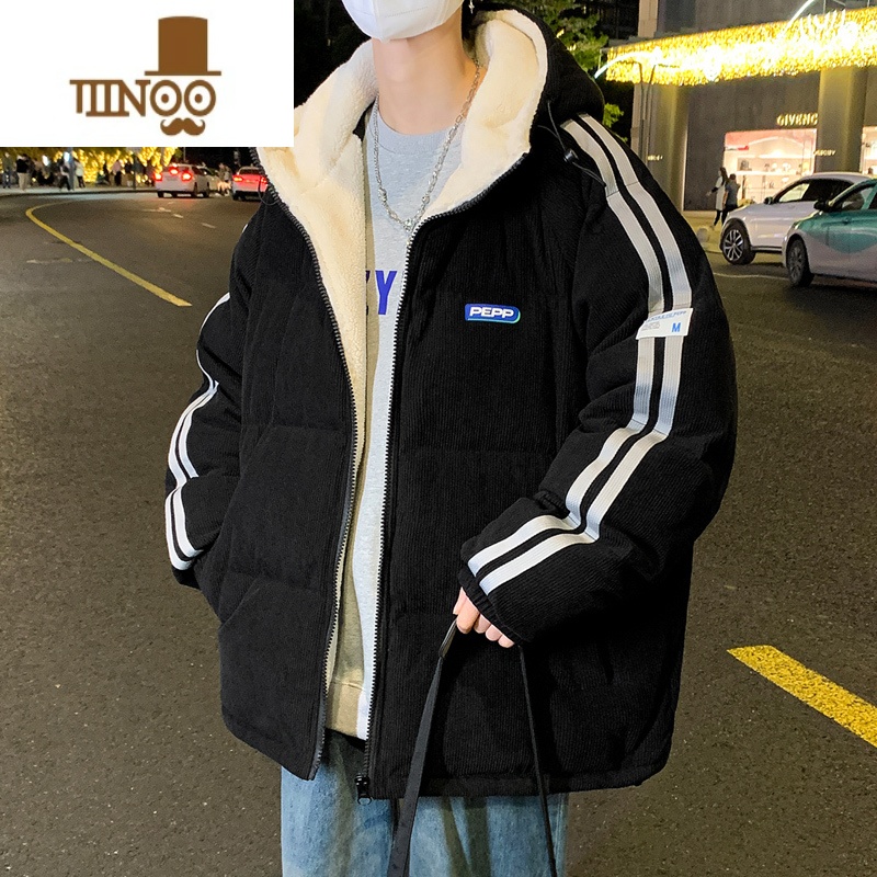 YANXU灯芯绒棉衣男士羽绒棉服加厚羔绒青少年冬款棉袄外套冬装 9666黑色 XL