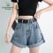 卡丹路高腰卷边牛仔裤短裤女夏新款时尚宽松显瘦a字阔腿热裤ins潮