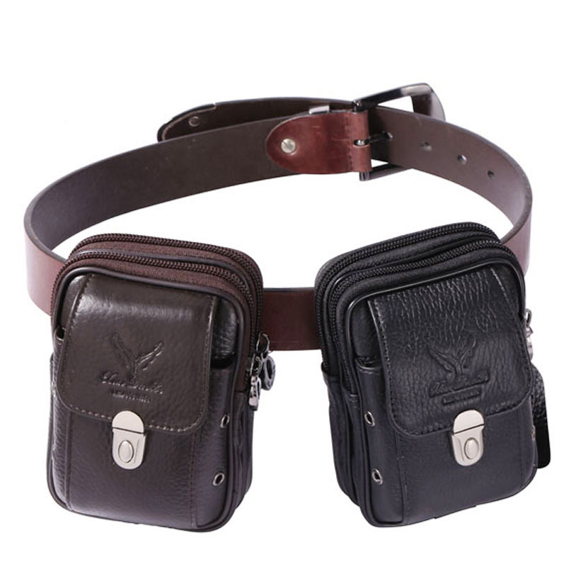 新款真皮迷你手机腰包男士牛皮按扣手机包穿皮带多功能小零钱包